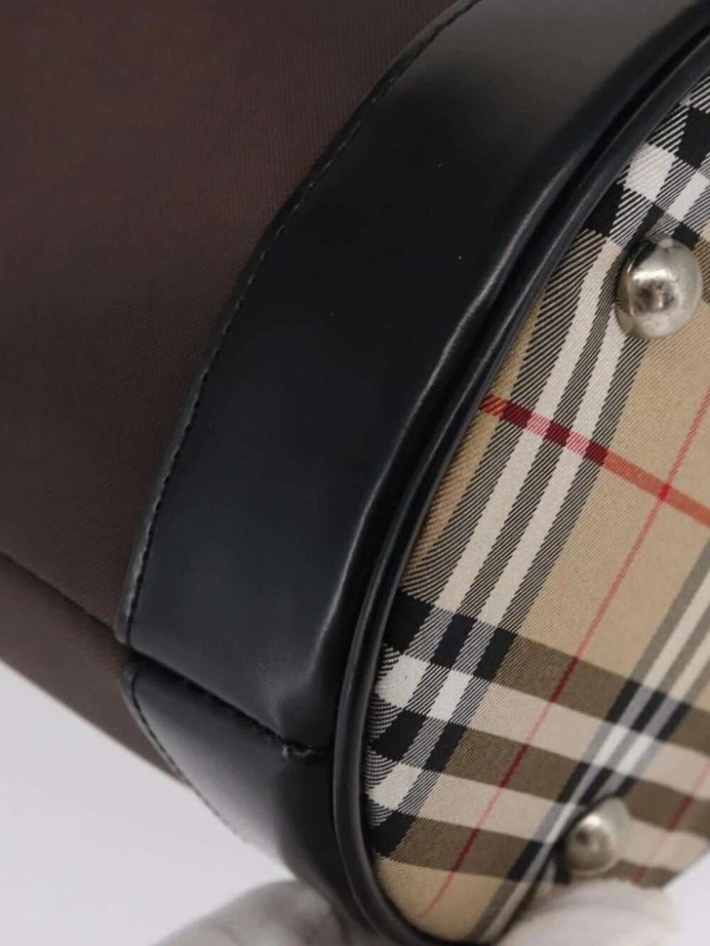 Burberrys Blue Label Tote Bag Nylon Brown Silver Auth - Picture 10 of 15